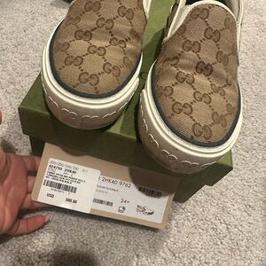 Gucci Beige Brown GG Canvas Slip-On Sneakers